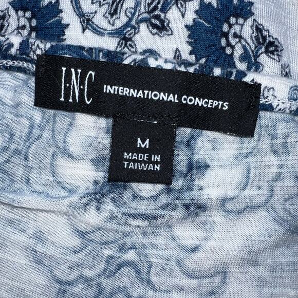 INC International Concepts Womens Blouse Top Shirt Floral Geo Print Blue White - Picture 7 of 8